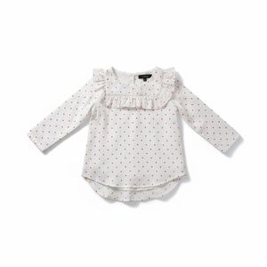 Girls White Ruffle Polka Dot Long-Sleeve Blouse